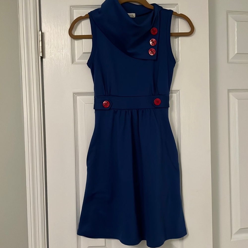 Blue sleeveless sweater dress